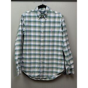 Ralph Lauren Shirt Mens Small Green Plaid Custom Fit Button Down Long Sleeve